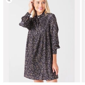 Greylin Pintucked Floral Mini Dress Popover Boxy Pleated Women's XS